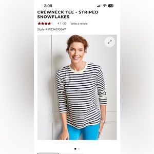 Talbots new with tag crewneck tee striped snowflakes size large